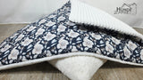 Sommerdecke Winterdecke Wendedecke Hundedecke "Rosen Marine / ecru" Baumwolle Kuschelfleece