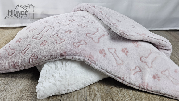 Kuschelfleece Hundedecke Knochen/Pfoten beige/rosa ca. 50x70cm