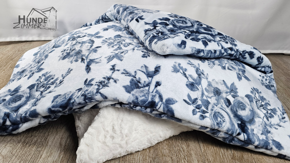 Kuschelfleece Hundedecke Rosen Navy