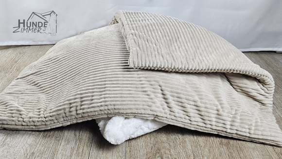 Kuschelfleece Hundedecke Cord, hellbeige
