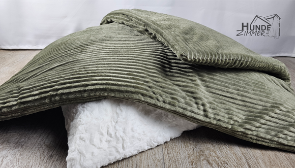 Kuschelfleece Hundedecke Cord, olive