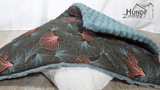 Sommer/Winter-Decke Baumwolle Midnight Blossom/Faux Fur Dusty Mint