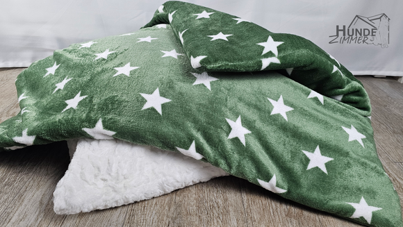 Kuschelfleece Hundedecke grün Sterne