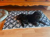 Sommerdecke Winterdecke Wendedecke Hundedecke "Rosen Marine / ecru" Baumwolle Kuschelfleece